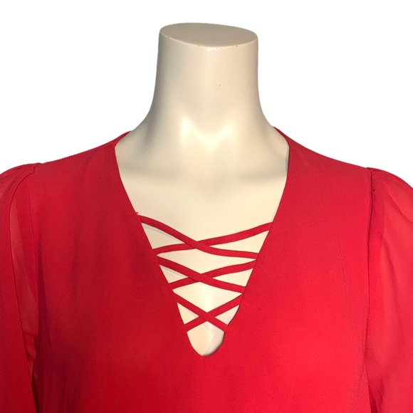 Faith and Joy Red V Neck Blouse Size Small - Picture 3 of 13